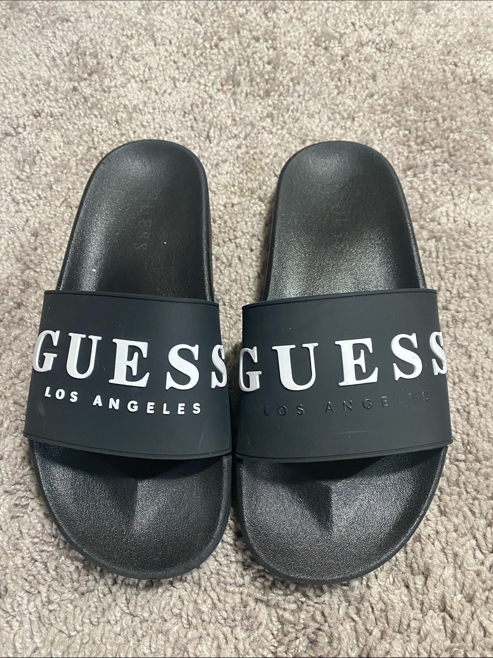 Guess Black Slide Sandals with White Logo size 6